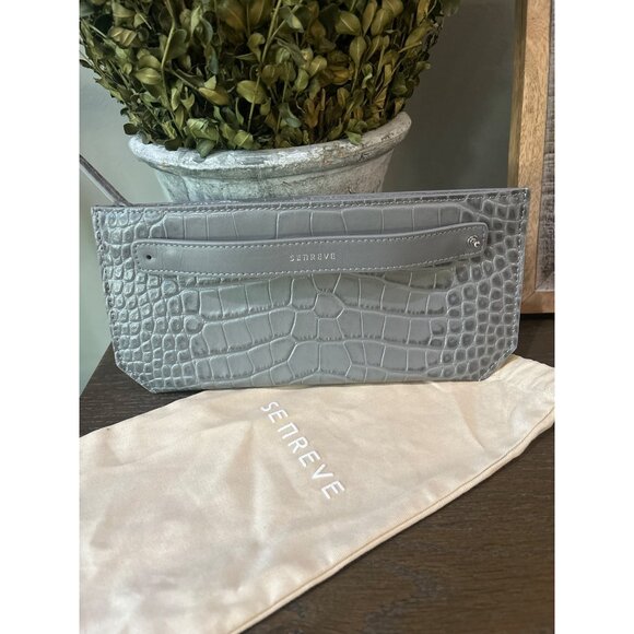 Senreve GRAY Embossed Leather Bracelet Pouch Clutch Grey Womens Size OS - Picture 7 of 11